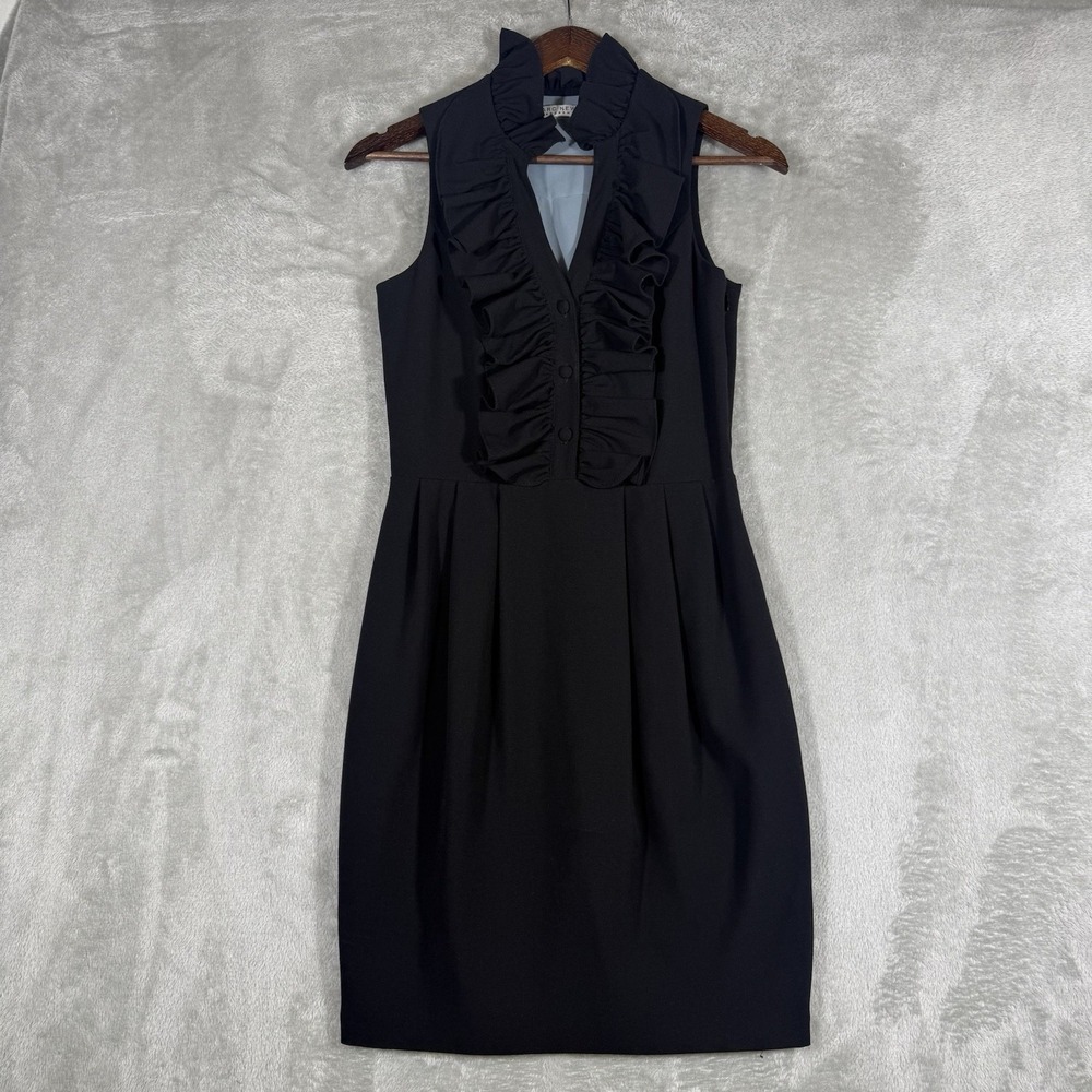 Andrew Marc Ruffle Sleeveless Dress‎ XS Collar Black Classic Little Black Dress
